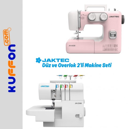 Jaktec JK-A320 Ev Tipi Düz Dikiş Makinesi ve E360 4 İplik Overlok Makinesi / Ev Tipi 2 li Makine Seti