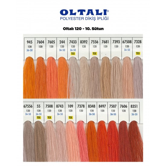 Oltalı 120 Numara Renkli Polyester Dikiş İpliği 6 Adet Kartela 10.Sutun