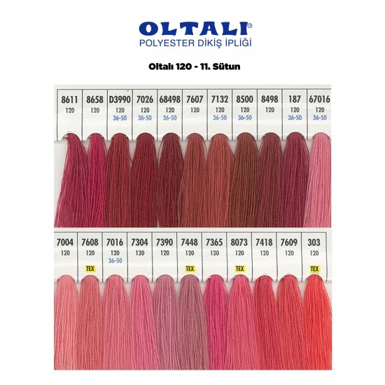 Oltalı 120 Numara Renkli Polyester Dikiş İpliği 6 Adet Kartela 11.Sutun