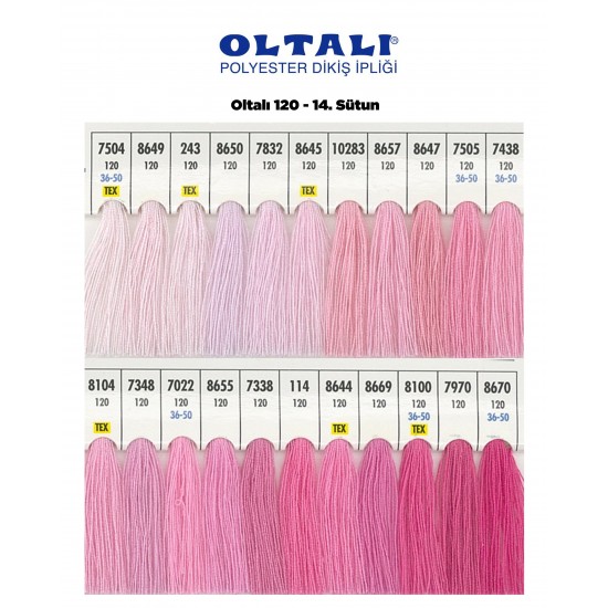 Oltalı 120 Numara Renkli Polyester Dikiş İpliği 6 Adet Kartela 14.Sutun