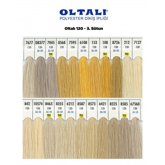Oltalı 120 Numara Renkli Polyester Dikiş İpliği 6 Adet Kartela 3.Sutun