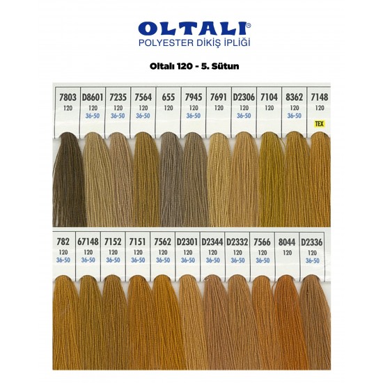 Oltalı 120 Numara Renkli Polyester Dikiş İpliği 6 Adet Kartela 5.Sutun