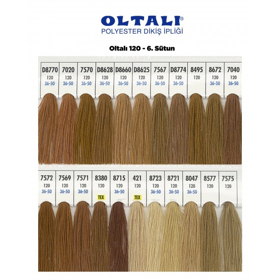 Oltalı 120 Numara Renkli Polyester Dikiş İpliği 6 Adet Kartela 6.Sutun