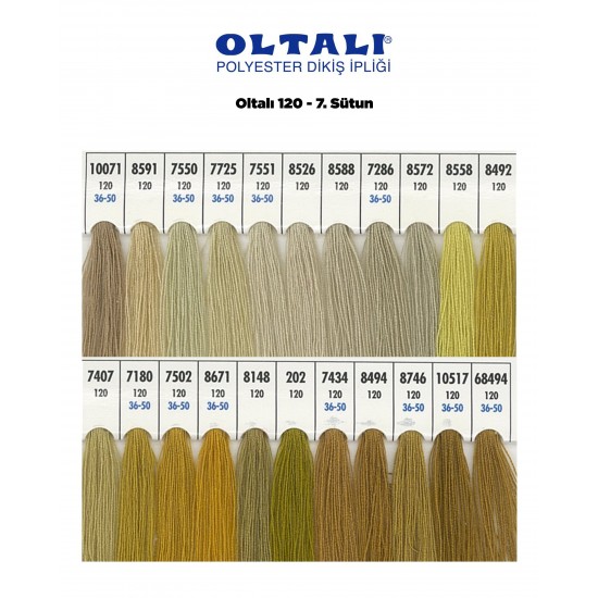 Oltalı 120 Numara Renkli Polyester Dikiş İpliği 6 Adet Kartela 7.Sutun